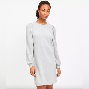 LOFT Pearlized Sleeve Mini Sweatshirt Dress (Grey, Size Small)